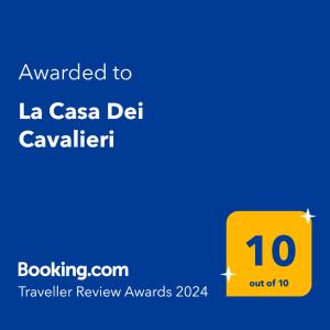 La Casa Dei Cavalieri tesisinde sergilenen bir sertifika, ödül, işaret veya başka bir belge
