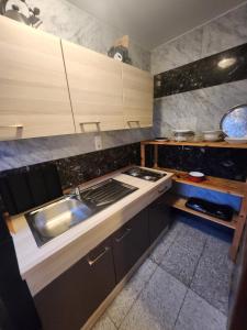 una piccola cucina con lavandino e piano cottura di Pension Einzellzimmer mit extra bad zimmer 25 