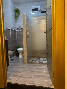 a bathroom with a shower and a toilet in it at Appartement meublé Tanger in Tangier