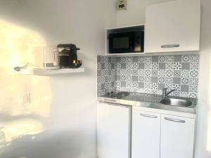 a kitchen with a sink and a microwave at Studio - 4 pers. 10min Disney in Bussy-Saint-Georges