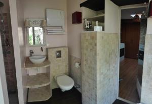 uma casa de banho com um WC e um lavatório em Maison familiale : charme & nature em Senlis
