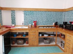 Los Huacales Apartamento في مدينة أواكساكا: مطبخ مع حوض و كونتر توب