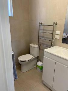 łazienka z toaletą i umywalką w obiekcie Kingston Beach Home - Beach & Bush Views w mieście Kingston Beach