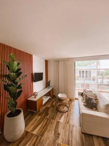 un salon avec un canapé et une plante dans l'établissement Madrigal Luxury Penthouse, à Florencia