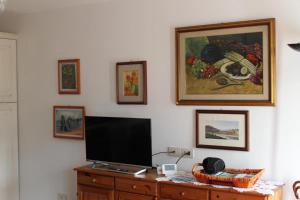 un soggiorno con TV a schermo piatto su un comò di Suite Marco, Cavalese. CIPAT 022050-AT-993709 a Cavalese