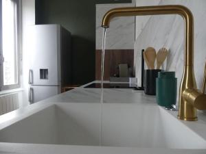 - un comptoir de cuisine avec un évier et un robinet dans l'établissement Bel Appart' Confort VILLEURBANNE TRAM T3 WIFI, à Villeurbanne
