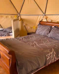 um quarto com 2 camas numa tenda em Geodome with sea views near Pendine em Pendine
