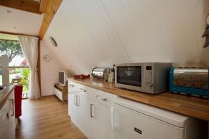 een keuken met een aanrecht met daarop een magnetron bij Chalet Fortythree in Deal