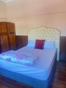 a large bed with a large headboard in a bedroom at triple S guest house in Cape Town