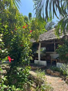 a house with a garden and flowers in front of it at African Treasure Beach Resort in Kokrobite