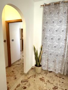 um corredor com um vaso de planta ao lado de uma porta em Il Rifugio Storico in Piazza em Augusta