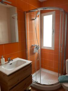 a bathroom with a shower and a sink at La casa azul. Granada centro in Granada