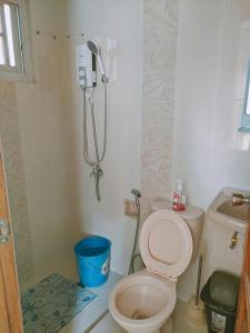 a small bathroom with a toilet and a shower at Puerto Galera Transient Guest Room in Puerto Galera