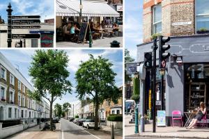 a collage of photos of a city street with buildings at Madison Hill - Byrne Garden 1 - Two bedroom home in London