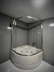 a bath tub with a glass enclosure in a bathroom at ARDOS PARK HOTEL in Ankara