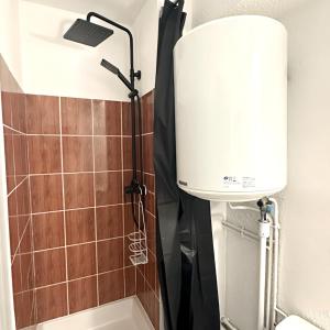 a water tank in a bathroom with a shower at Studio Paisible Cœur de Paray-Le-Monial app 303 in Paray-le-Monial