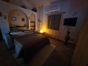a bedroom with a large bed and a television at Casa Oliena in Oliena