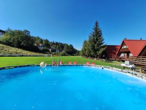 a large pool with chairs and a house at Pod Starym Groniem in Brenna