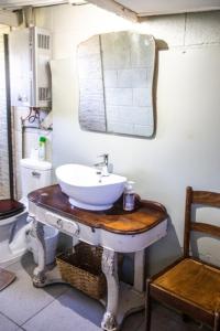 a bathroom with a sink and a toilet and a mirror at Clifford Selfcatering Guesthouse in Barkly East