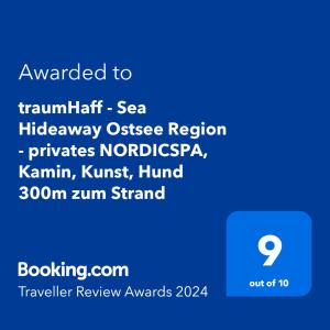 a screenshot of a cell phone with the text wanted to thankful sea highway congestion region at traumHaff - Sea Hideaway Ostsee Region - privates NORDICSPA, Kamin, Kunst, Hund 300m zum Strand in Rieth