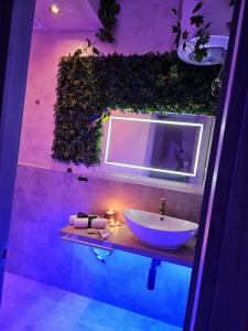 a bathroom with a sink and a mirror at B&B Villa Maracujà in Ionadi