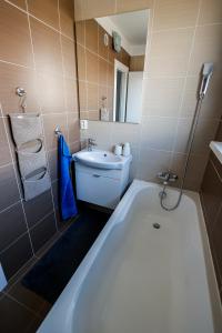 a bathroom with a tub and a toilet and a sink at Coldweek apartment - Samorin near X-bionic sphere in Šamorín