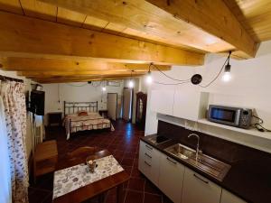 uma cozinha e sala de estar com uma cama ao fundo em Agriturismo San Bartolomeo em Monselice