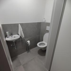 a bathroom with a toilet and a sink at Aparthotel Umbrella in Vienna