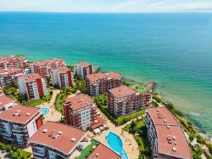 an aerial view of a resort near the ocean at Panorama Fort Beach in Sveti Vlas