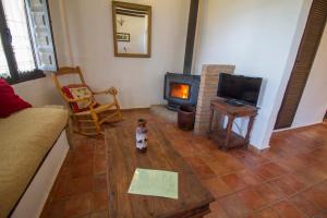 a living room with a fireplace and a television at Hotel Rural Alqueria de los lentos in Nigüelas