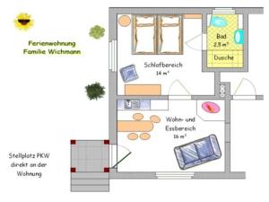 uma planta de uma casa pequena em Ferienwohnung Wichmann 