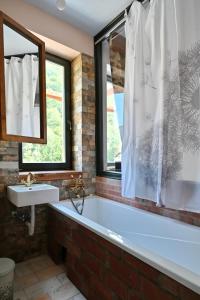 a bathroom with a large tub and a sink at Pensiunea Tihna in Rîu de Mori