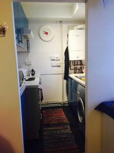 a small kitchen with a sink and a washing machine at Carpe Diem Rooms Flat near Zone 1 in London