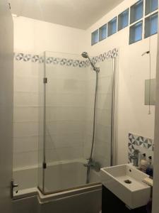 a bathroom with a shower and a sink at Carpe Diem Rooms Flat near Zone 1 in London
