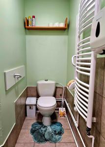 a small bathroom with a toilet and a sink at Apartment Hotel Rubini in Ventspils