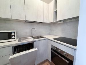 a small kitchen with a sink and a microwave at Casa Marmotta in Val di Pejo in Peio Fonti