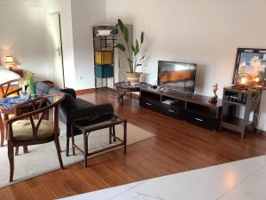 uma sala de estar com um sofá e uma televisão em Sanhe em Mersch