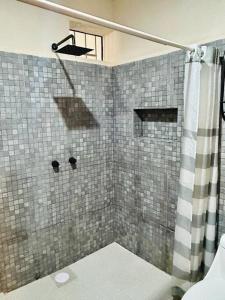 La salle de bains est pourvue d'une douche avec rideau de douche. dans l'établissement Casa Vacacional Playa del Carmen, à Playa del Carmen