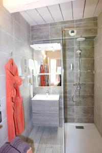 a bathroom with a shower and a sink at Studio avec piscine partagee jardin clos et wifi a Forcalquier in Forcalquier