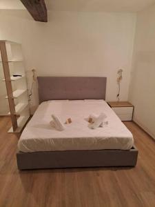 um quarto com uma cama com duas almofadas em Borgo Guazzo 24 em Parma