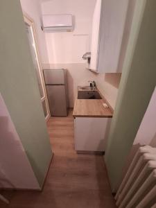 uma pequena cozinha com um lavatório e um frigorífico em Borgo Guazzo 24 em Parma