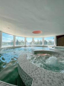 a large swimming pool with a person swimming in it at Portal del Lago Hotel in Villa Carlos Paz