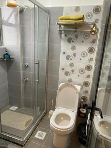 a bathroom with a toilet and a shower at 1bedroom Exquisite City Apartment in Kilimani by The Manna Stays in Nairobi