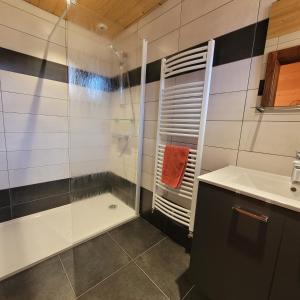 a bathroom with a shower and a sink at chalet des cyclistes in La Bresse