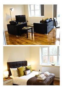 Giường trong phòng chung tại Lux 2 Bedroom 2 Bathroom APT at HEATHROW AIRPORT- free parking- Near The terminals-Easy access to Central London- Family Friendly