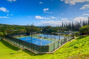an aerial view of a tennis court on a hill at 1623 Ridge in Kahana