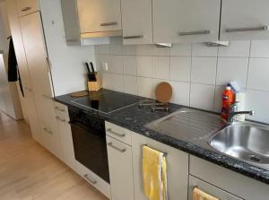 eine Küche mit einer Spüle und einer Arbeitsplatte in der Unterkunft 1.5 Zimmer Wohnung Altstadt Zug in Zug