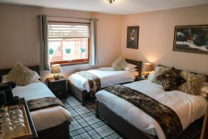 two beds in a room with a window at Eriskay B&B and Aviemore Glamping in Aviemore +63 photos