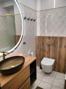 a bathroom with a sink and a toilet at Aster Aparts Sopot in Sopot