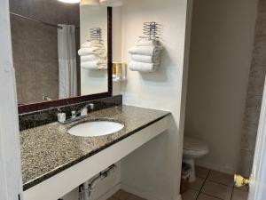 a bathroom with a sink and a mirror at Hometown Inn North Hills in North Hills